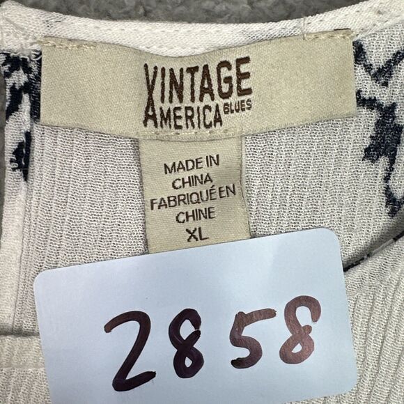 VTG  America Blues White Blue Floral Blouse XL Crinkle Texture Boho Tunic Top - Picture 10 of 12